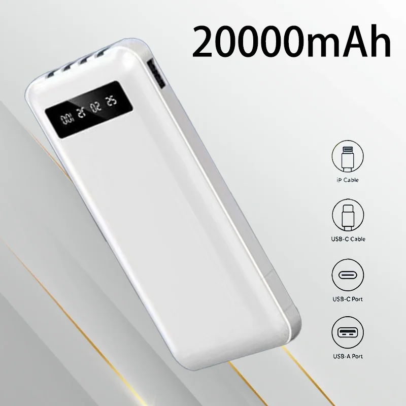 

Portable 20000mAh Universal Phone Charger Large Capacity Power Bank with Built-in Cable for Outdoor Daily Emergency Use