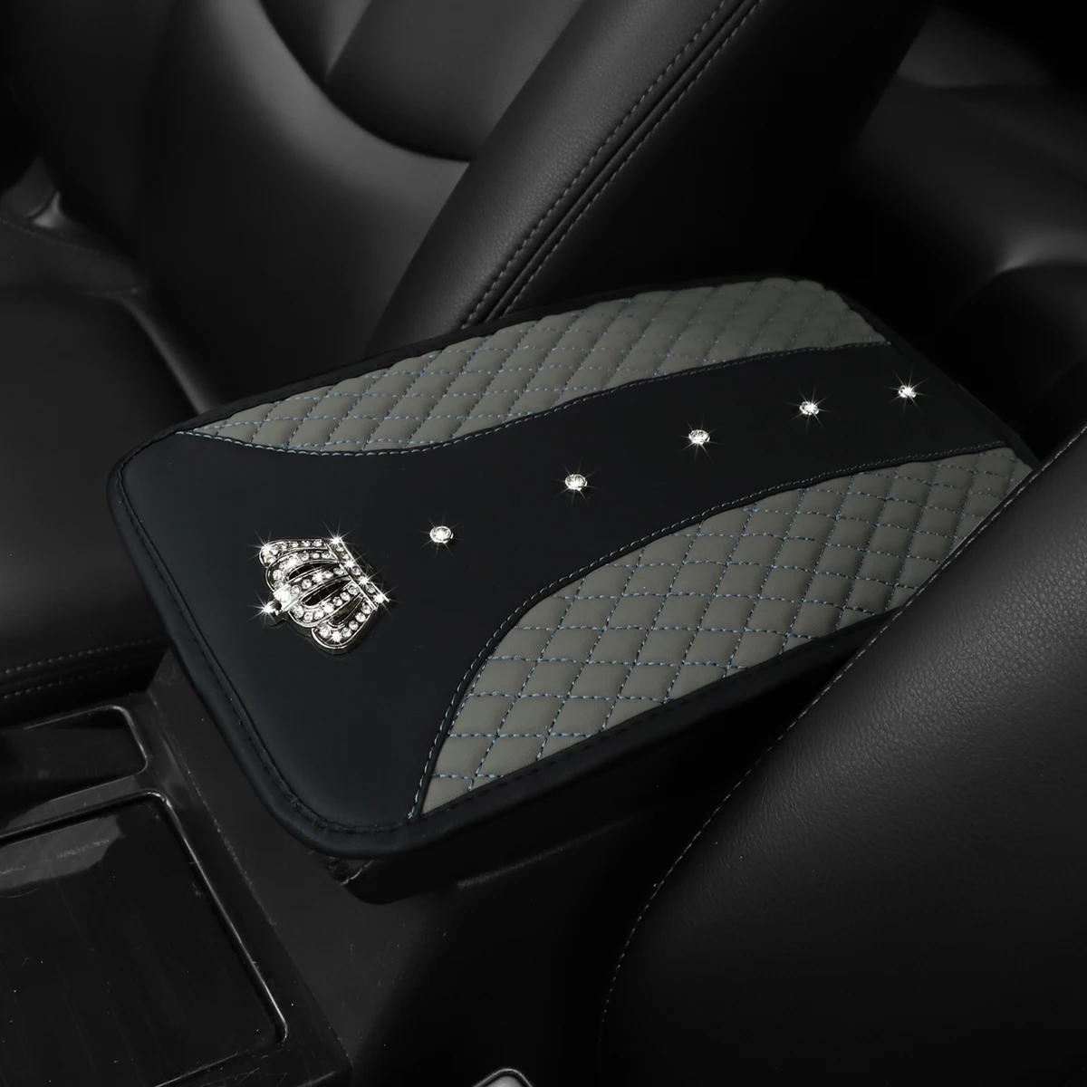 1 Car Armrest Pad with Artificial Diamond Blingbling Metal Crown Artificial Sheepskin Embroidered Waterproof Comfort Car Supplie