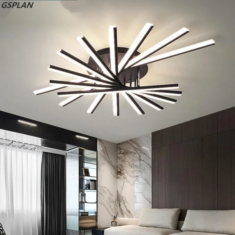 Lampadari moderni a LED per illuminazione interna nella ricerca e nei soggiorni. Luci della camera da letto con ingresso luce lucida oro/nero/bianco