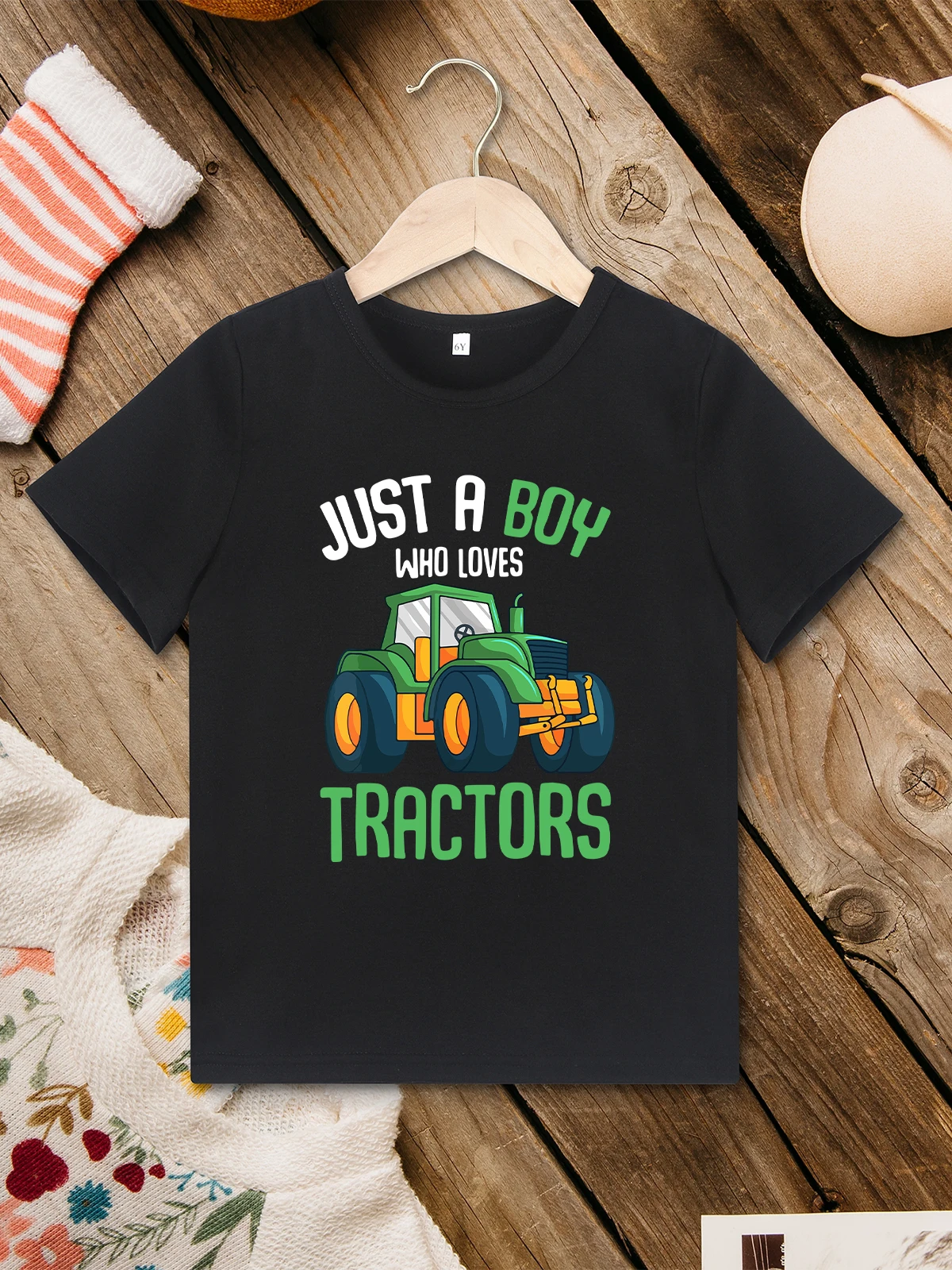 

European Style Trend Children's Clothing “Just a Boy Who Loves Tractors” Fashion Outdoor Casual Kids T Shirt High Quality