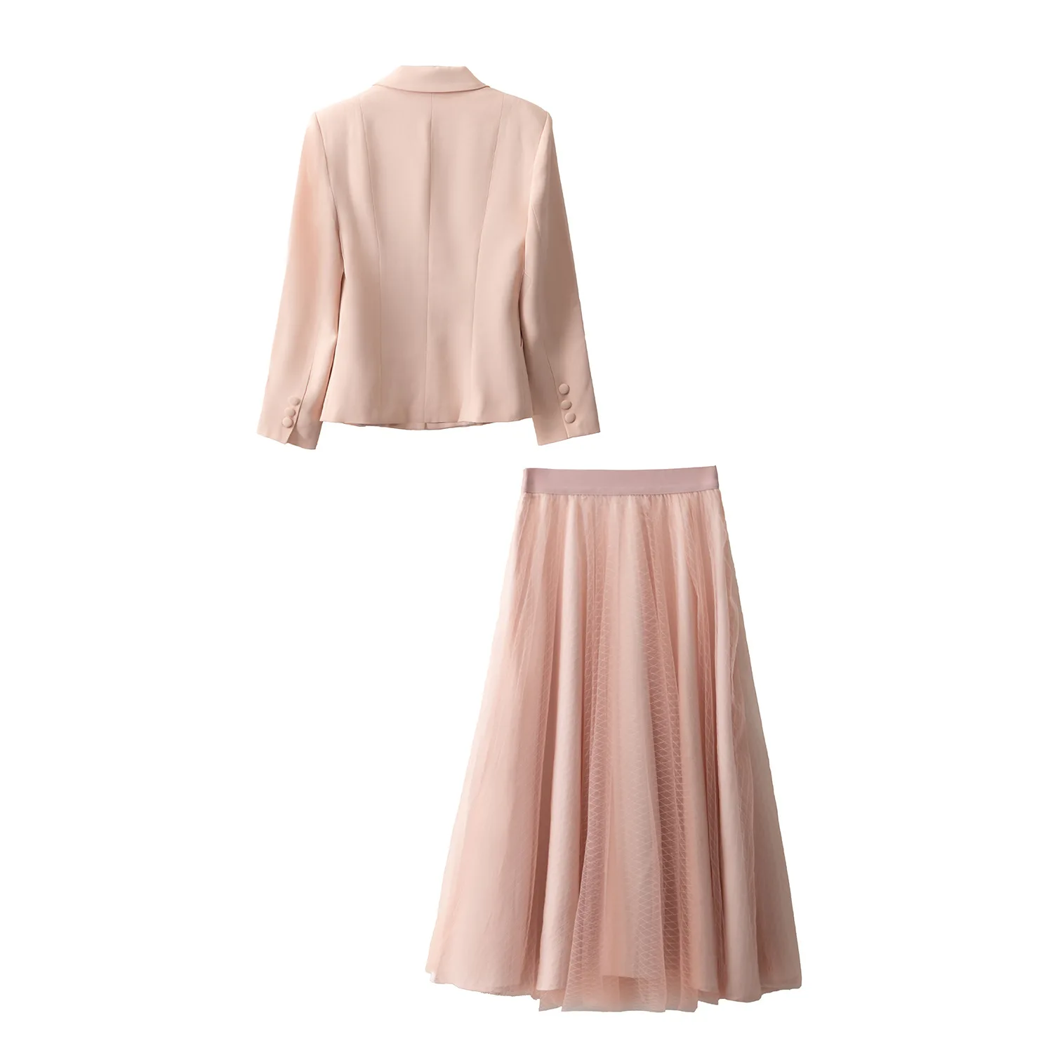 كيت ميدلتون 2025 خريف جديد المرأة دعوى طوق كم طويل ملابس خارجية شبكة ميدي تنورة مجموعة أنيقة تخفيف نمط لون نقي