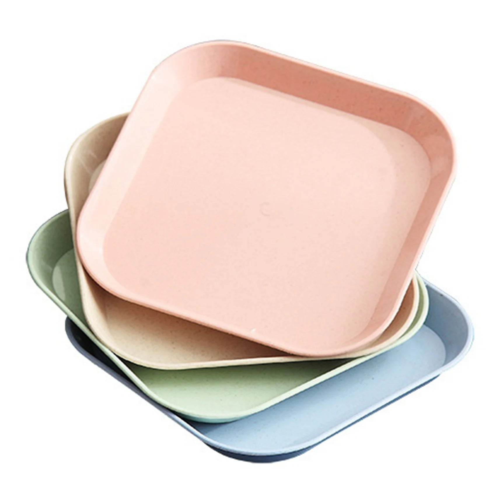 4 PCS 15cm Wheat Straw Square Plates Lightweight Unbreakable Mini Tableware Plates Reusable Square Dishes