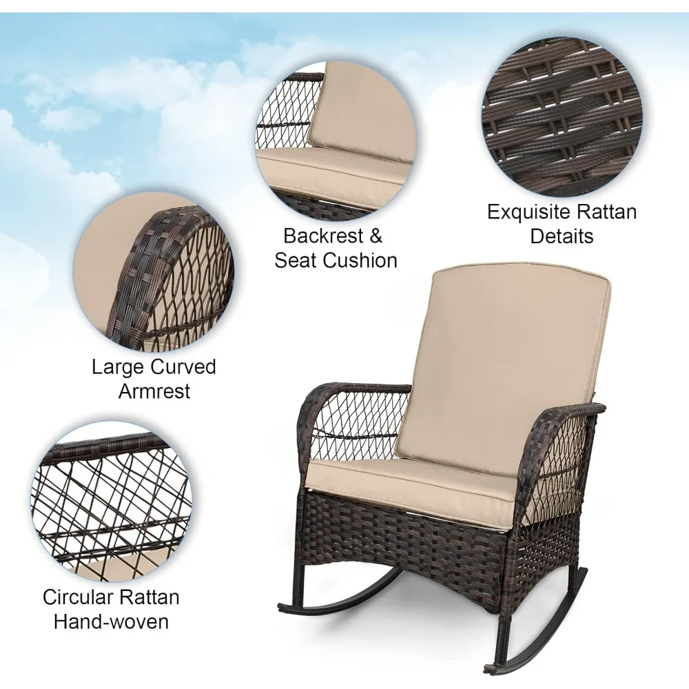 3 pcs Rocking Bistro Set Conversation Chairs PE Wicker Outdoor Rocking Chairs