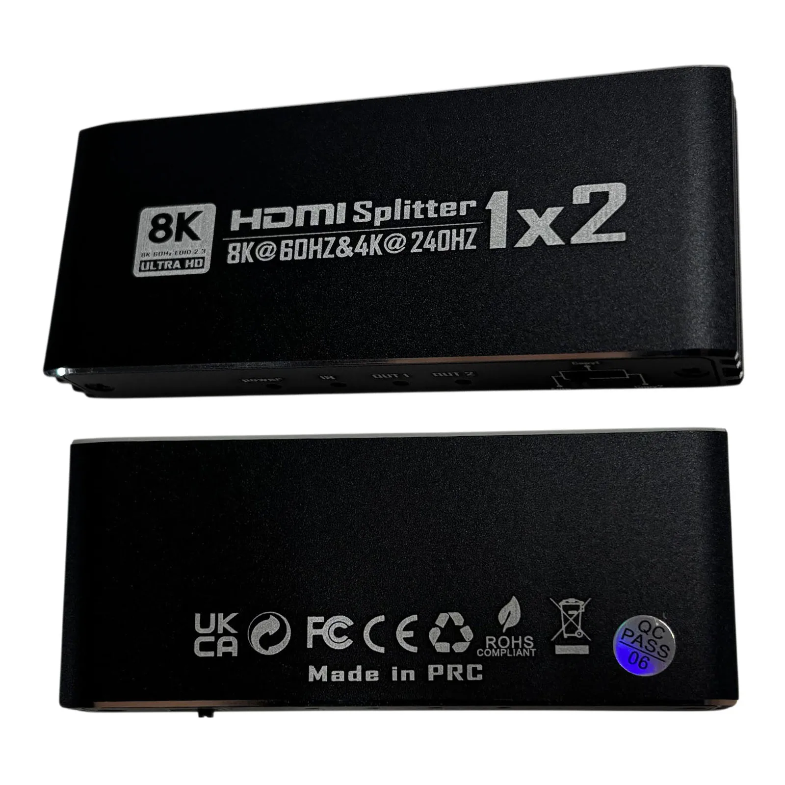 HDMI-compatible 1 in 2 Out Splitter 8K 60Hz 4K 120Hz HDR10+ Dolby Atmos 7.1 EDID Aluminum Shell for HDTV Laptop