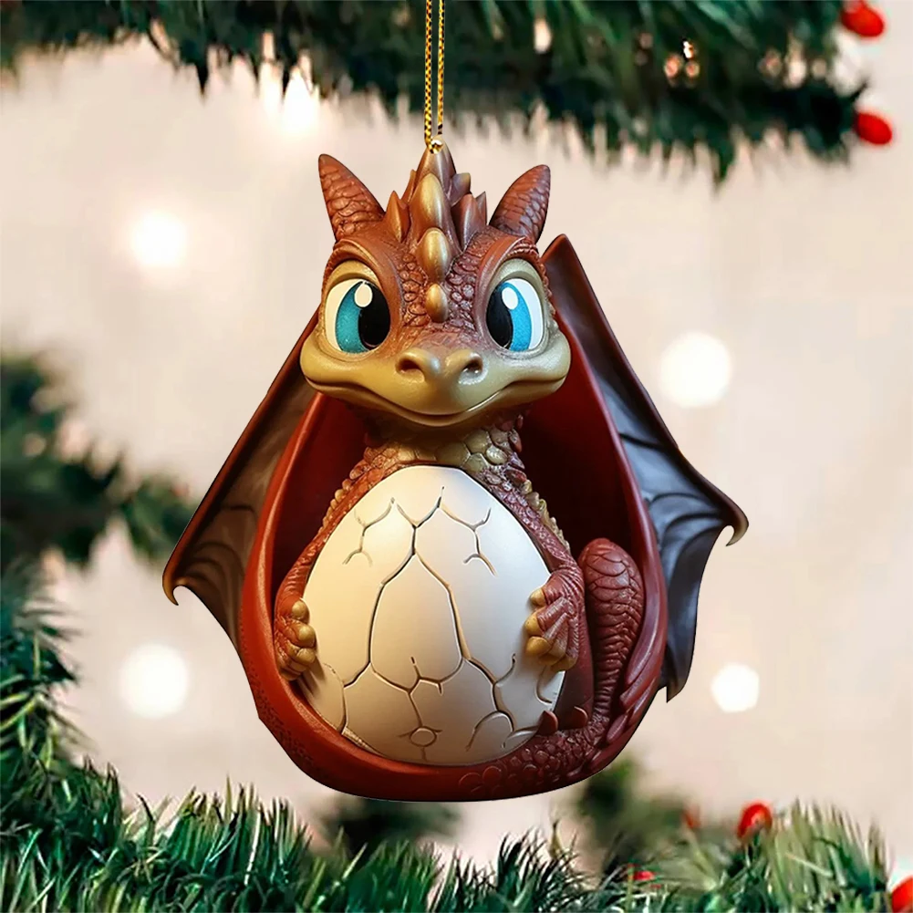 5-1pcs Christmas Tree Dragon Egg Pendant Decoration Novelty Dragon Egg Ornaments Cute Dragon Statue Realistic for Car Decor