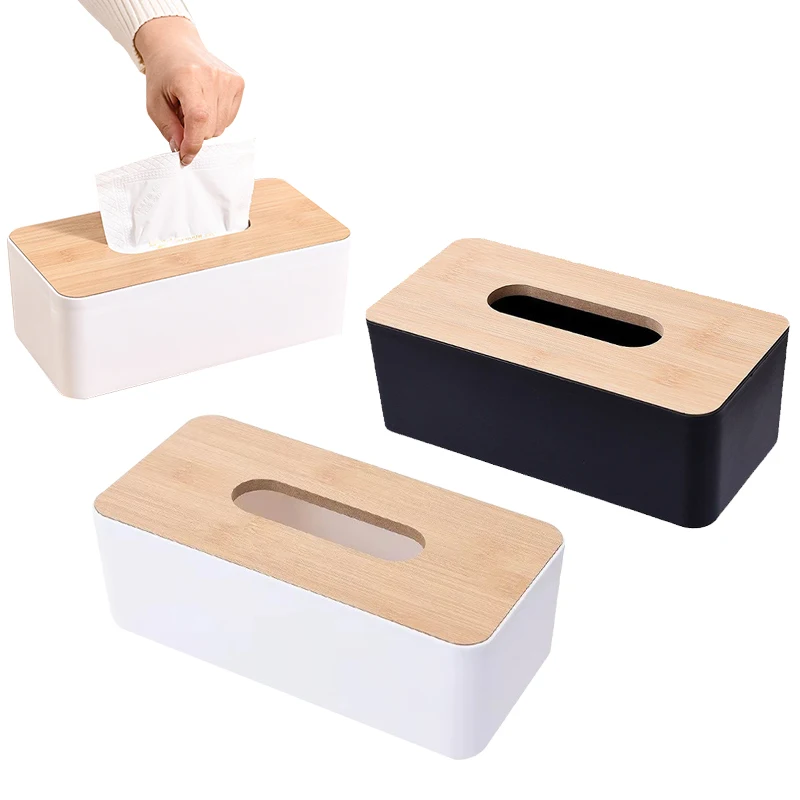 

1PC Tissue Box Car Paper Storage Container White Black 2 Colors Available Plastics Box Bamboo Cover Tissue Storage Accessory ZYF