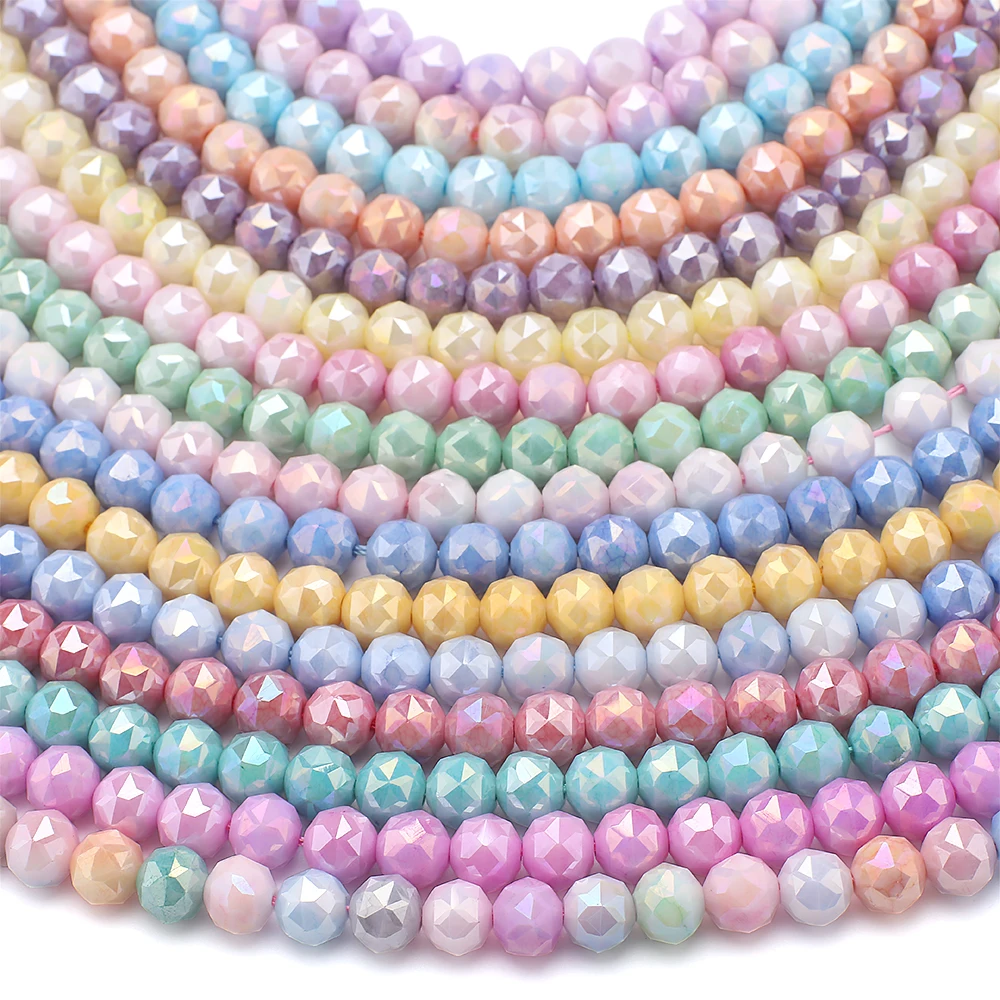 45Pcs 8mm Mocha Round Ball Cut Faceted Crystal Glass Beads Loose Spacer for DIY Jewelry Making Bracelet Earrings Accessories