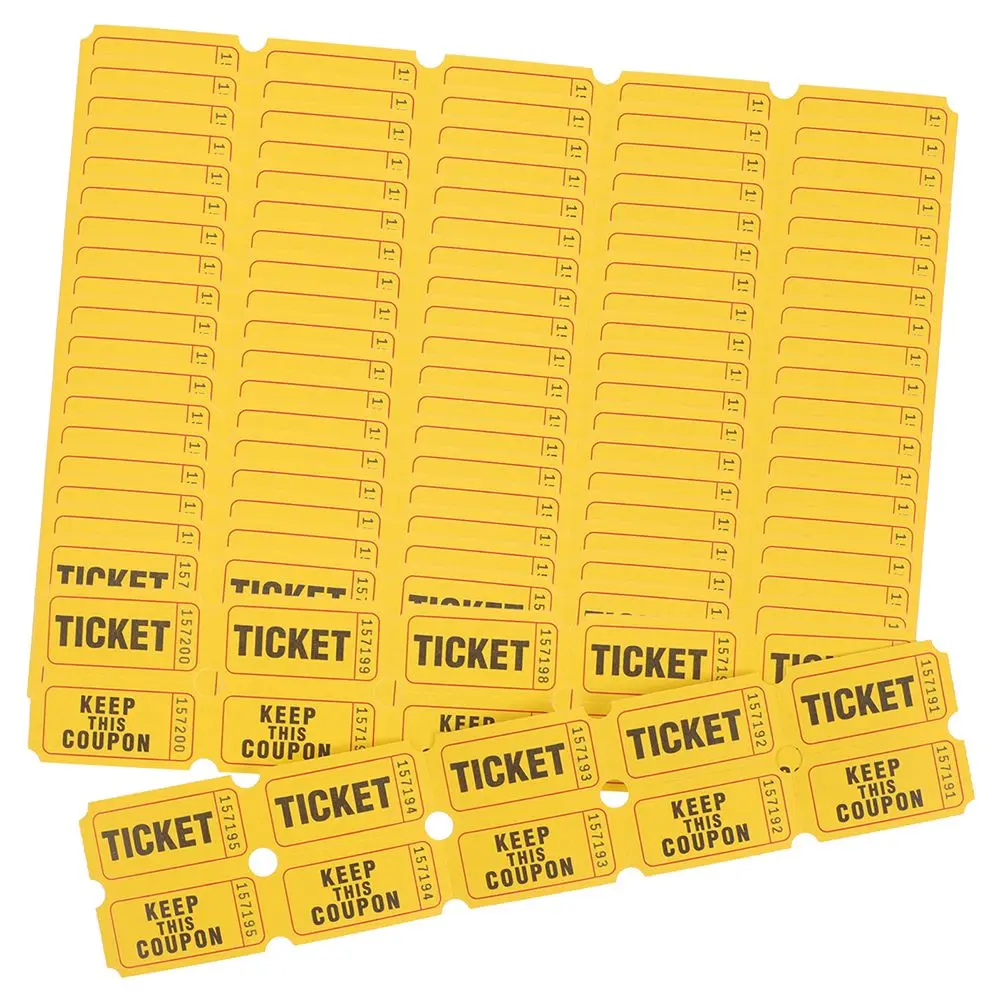 200Pcs Raffle Tickets Event Labels Celebration Party Supplies Numbered Yellow Paper Tickets for Various Activities