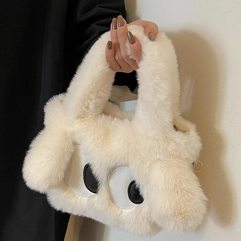 

Cute Cartoon Dog Plush Bag for Women Winter Furry Crossbody Shoulder Bag Small Square Handbag Casual Purse
