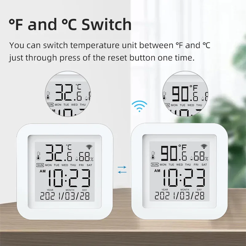 

Tuya WIFI Temperature Humidity Sensor LCD Screen Tuya App Real Time Monitoring Intelligent Linkage Air-conditioner ℉ & ℃ Switch