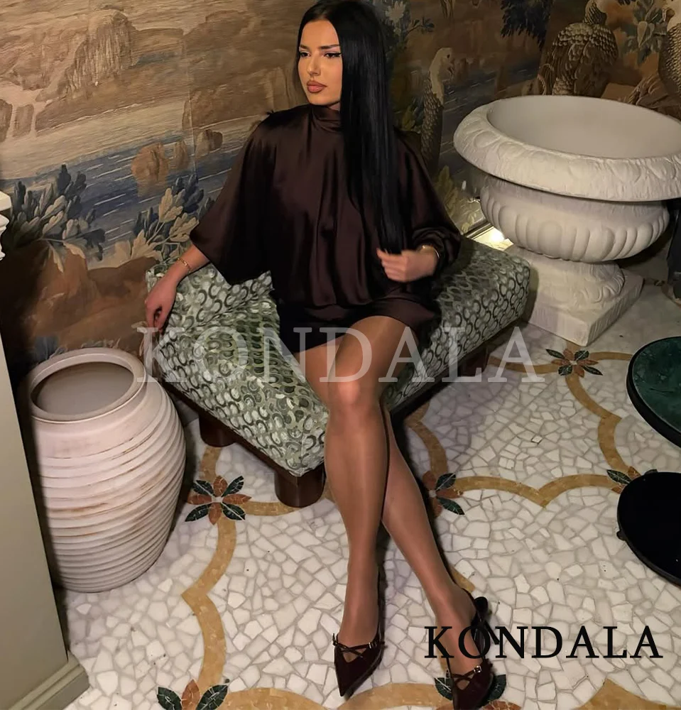 KONDALA-minivestido con cuello de bufanda de satén para mujer, vestido de fiesta de manga larga, moda de primavera 2026, vacaciones, citas, Vestido corto femenino