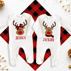 Personalised Deer with Name Baby Babygrow Bodysuit Infant Christmas Sleepsuit Boys Girls Xmas Jumpsuit Newborn Holiday Outfits