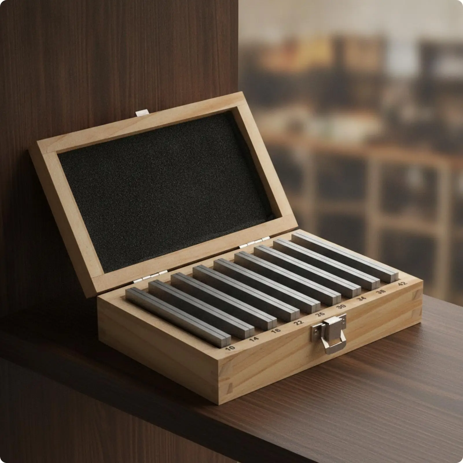 Workholding Parallel Block Set for Machining Alloy Steel Hardened Surface with Wooden Organizer Case