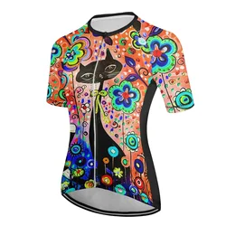 2024 Women's Cycling Clothing Cute color cat Short Sleeve Mountain Bike MTB Road Bike Clothing