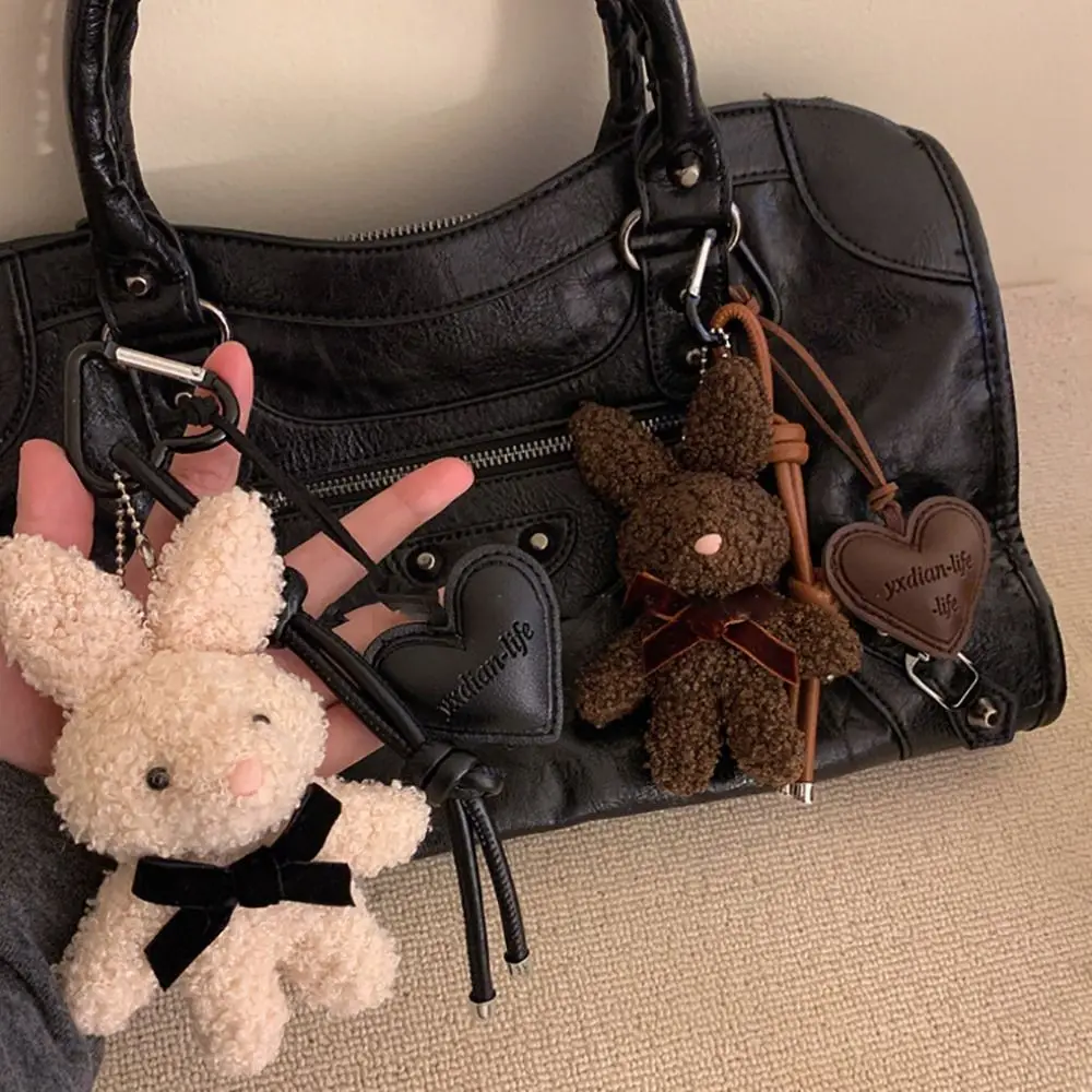 Kawaii أفخم الأرنب المفاتيح الجلود القلب قلادة عروسة كارتون حقيبة سحر سيارة حقيبة سلسلة مفاتيح قلادة اكسسوارات أفخم سلاسل المفاتيح