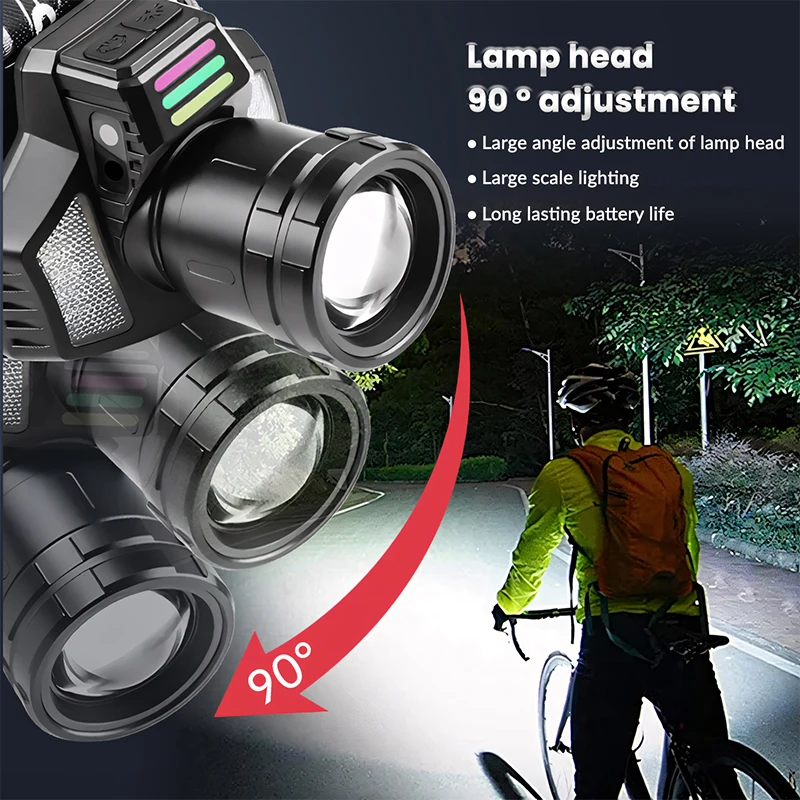 2025 مصباح أمامي قوي قوي عالي الطاقة قابل لإعادة الشحن LED كشافات مصباح يدوي طويل المدى 3500 متر رئيس الشعلة التخييم الصيد