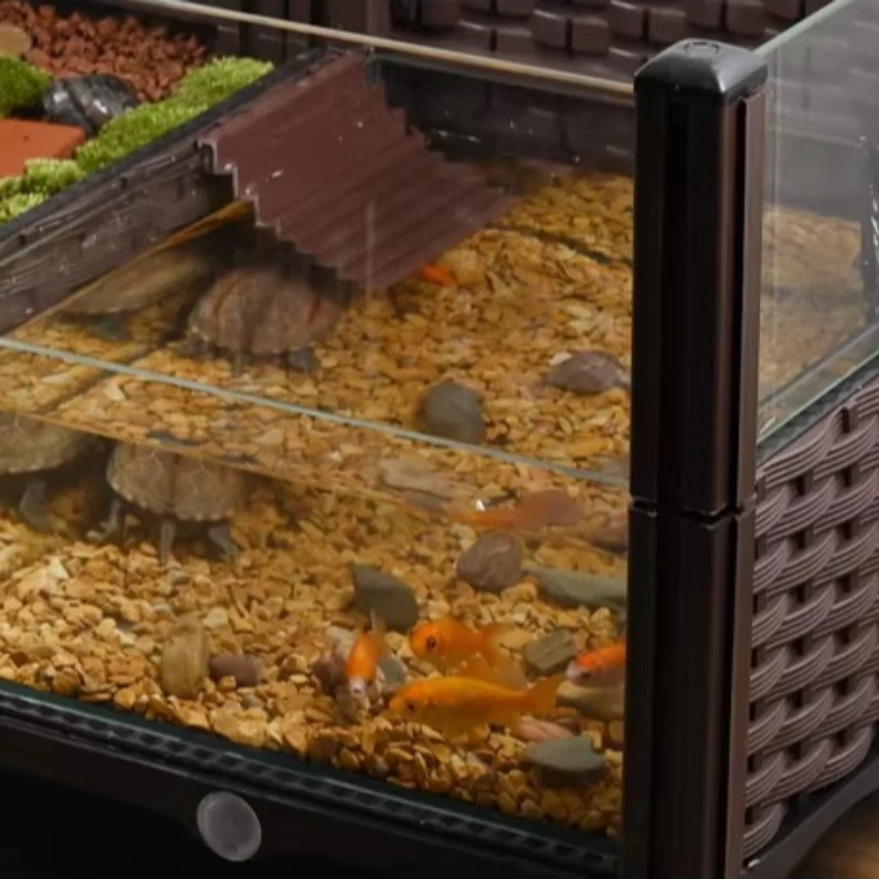 Eco Turtle Tank with Basking Platform, Glass Terrarium for Turtles, Planted Vivarium for Yellow-Margined Turtles, Indoor Habitat view 6