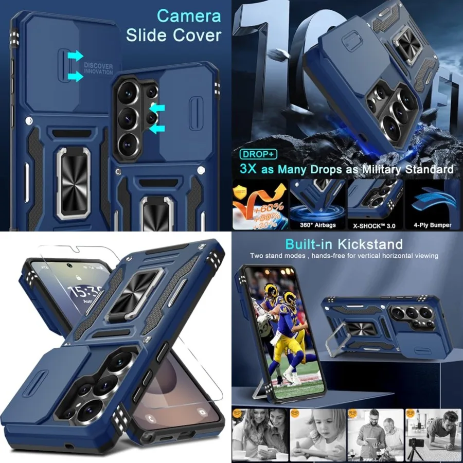 

Case for Samsung Galaxy Ultra 6.9-ch with Slide Camera Cover+Screen Protector 1 Pack,Rotated Ring Kickstand Military Grade Shoc