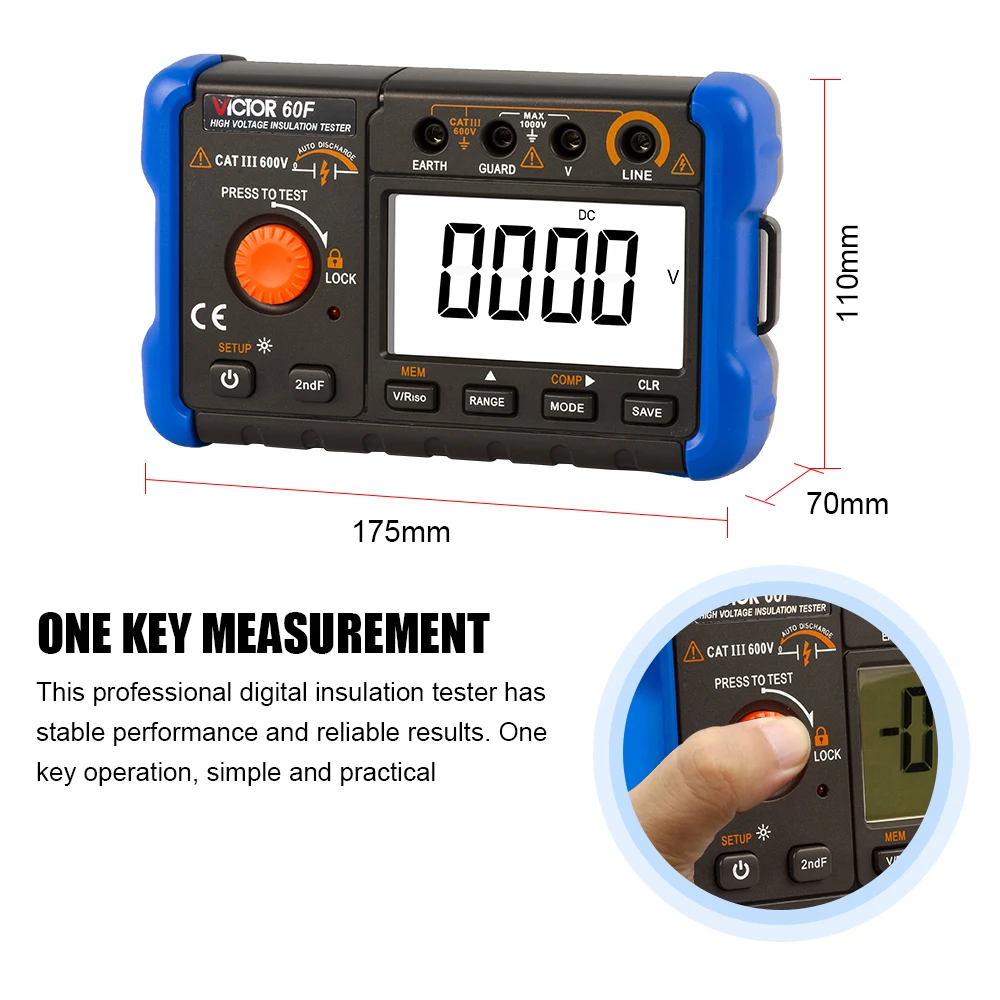 Victor 60F High Voltage Insulation Tester 50V 100V 250V 500V 1000V 2500V Motor Cable Ohm Megommeter 99.9GΩ Digital Megohmmeter