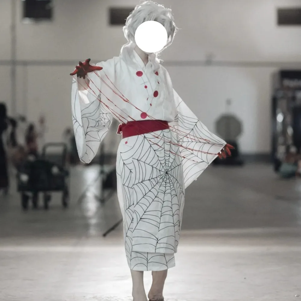 Rui Twelve Kizuki 스파이더 코스프레 의상 화이트 다크 자카드 기모노 풀 세트 성인 유니섹스 할로윈 코믹 콘 무대 의상