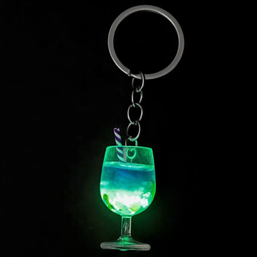New Luminous Plastic Simulated Lemon Slice Goblet Keychain, Color Straw Drink Cup Pendant, Cute Car Bag Hanging Charm