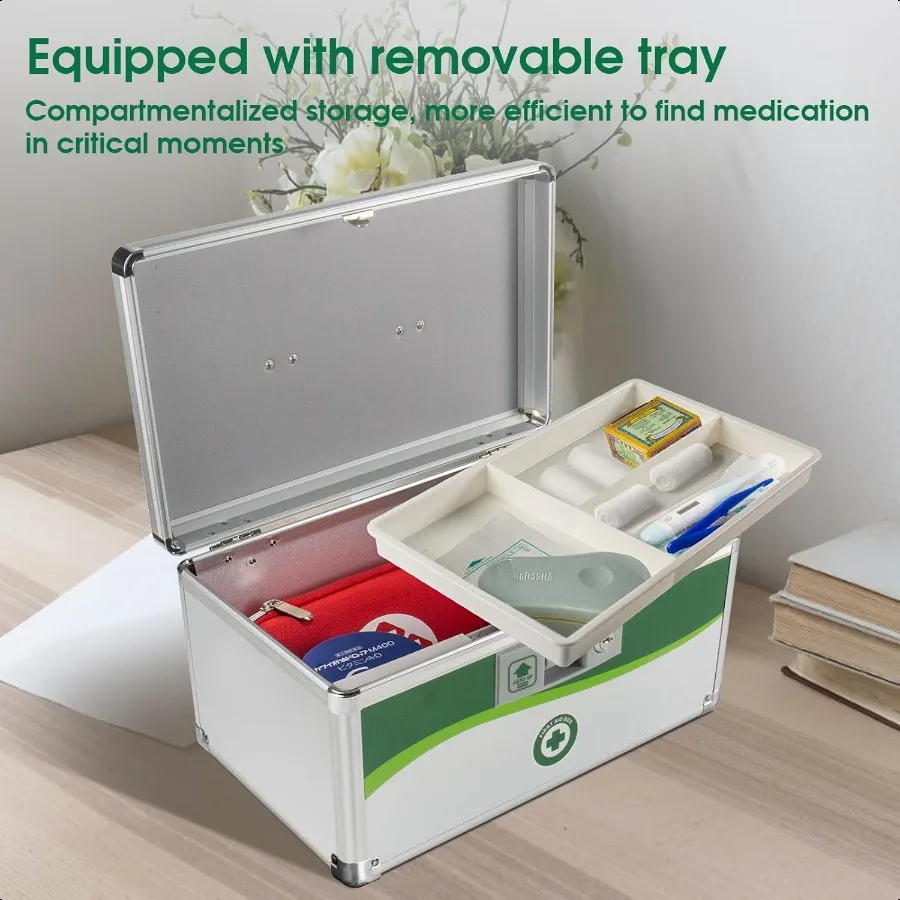 Caja de bloqueo de medicamentos Caja de almacenamiento de medicamentos segura de primeros auxilios Caja con cerradura de medicina diaria de aluminio en capas con llave 10 x 6,88 x 6,88