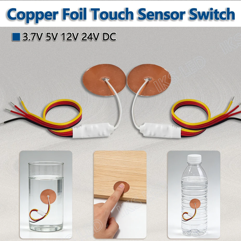 Copper Foil Touch Sensor Switch 3.7V-24V Can Detect Water Level and Penetrate Wood Glass Without Opening Holes Can Dimmable
