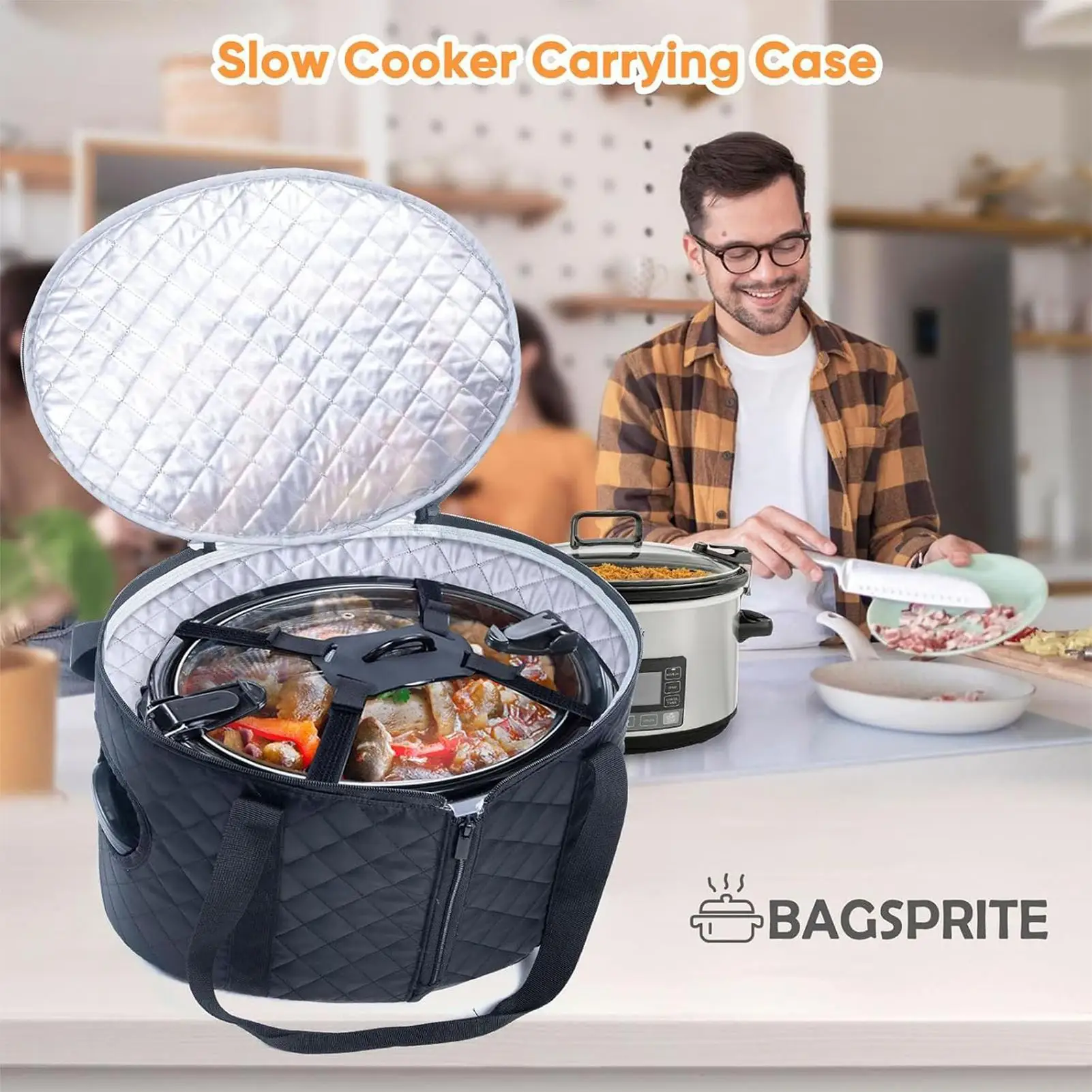 

Slow Cooker Carrying Bag Large Capacity Reusable Insulated Liners Cooking Pot Carrying Bag With Lid Fixing Buckle For Travel