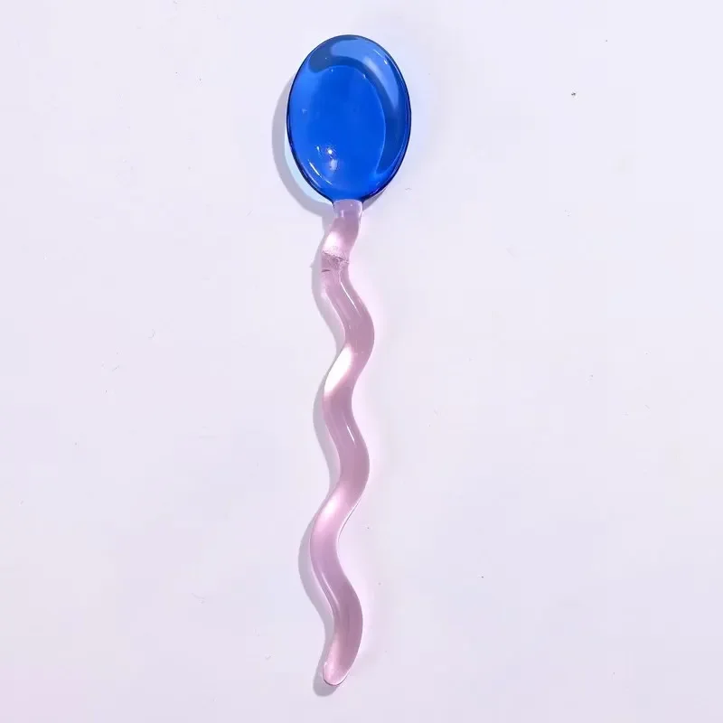 

Creative Glass Milk Spoons Colored Transparent Coffee Dessert Stirring Spoon Long Handle Wave Stirrer Spoon Kitchen Tableware