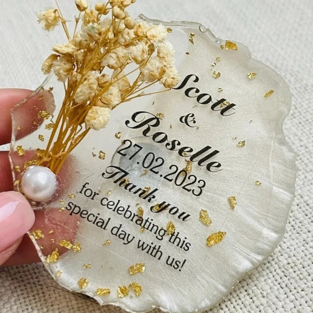

10 шт. персонализированные свадебные сувениры, эпоксидный магнит, подарок на помолвку, сувениры для свадебного душа, магнит из сушеных цветов для гостей, свадебный подарок