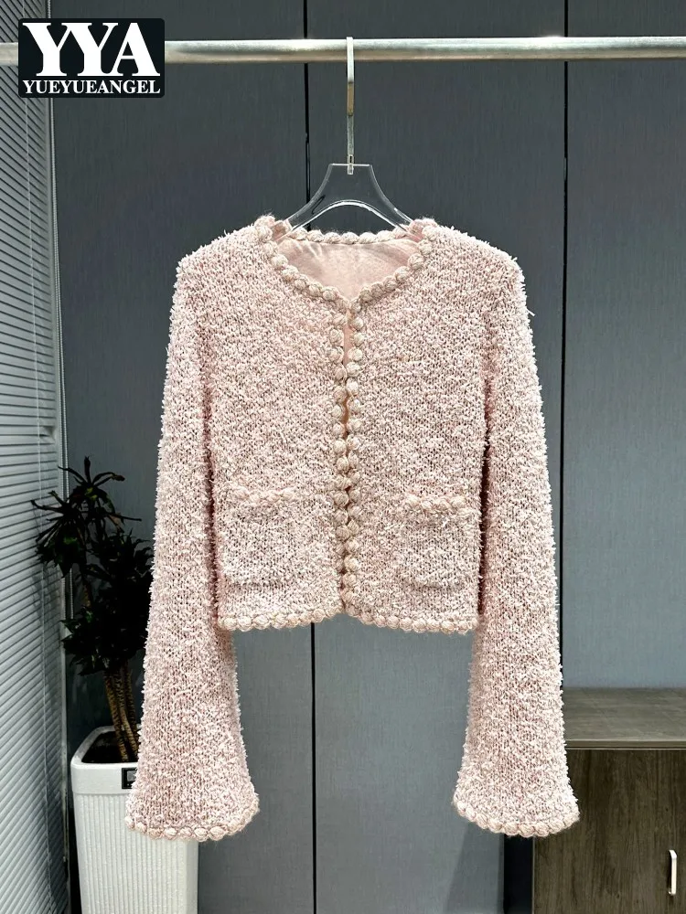 Office Ladies Elegant Knitted Cardigan O Neck Fashion Spring Flare Long Sleeve Short Jacket New Casual Fashion Women Outerwear