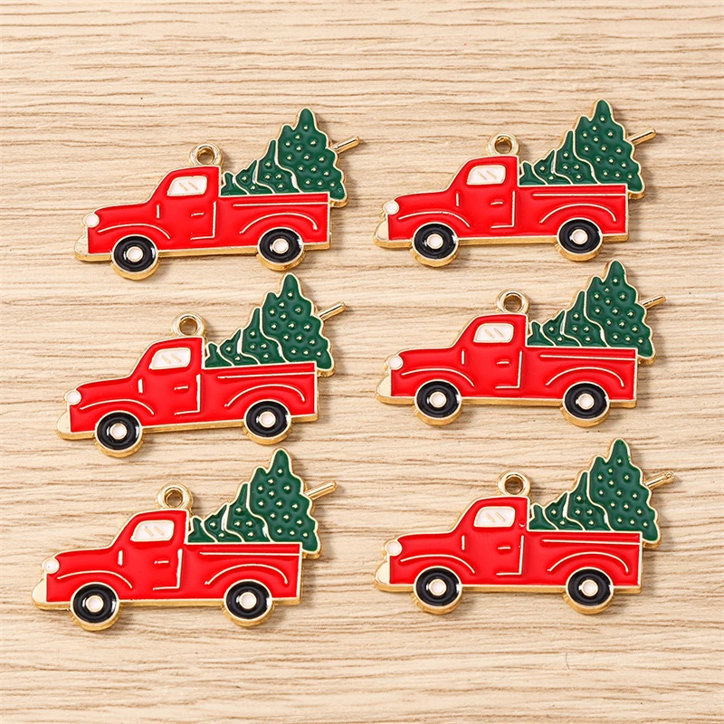 10pcs 36x21mm Enamel Car Christmas Tree Charms for Jewelry Making product photo