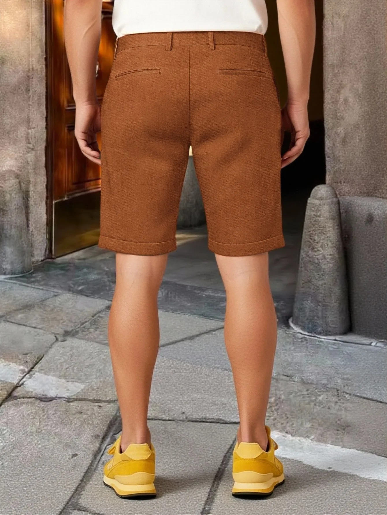 Men Cuffed Hem Knee Length Chi - Shorts Chino Slim recension och pris