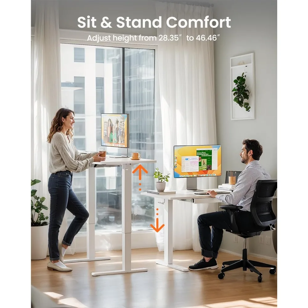 مكتب قائم كهربائي مقاس 44 بوصة مع أدراج، ارتفاع قابل للتعديل، 4 إعدادات لارتفاع الذاكرة، مكتب الجلوس الوقوف