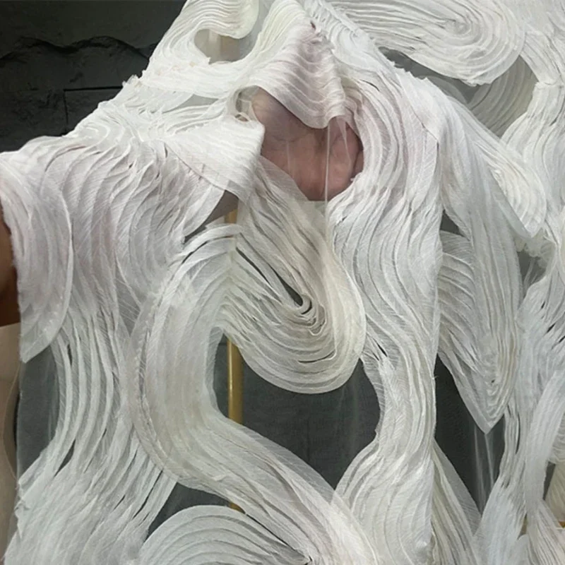 Wave Three-dimensional Skin Friendly Irregular Perspective Texture Mesh Fabric Vest Dress Clothing Designer Fabric