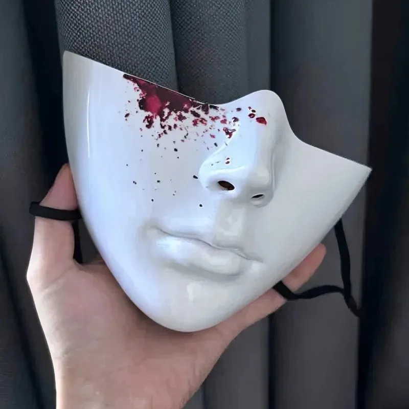 Halloween Half Face Mask Unisex Bionic Perfect Fit Cosplay Black Lower Cyberpunk Warrior Aesthetic Adults Teenagers Prop Cool