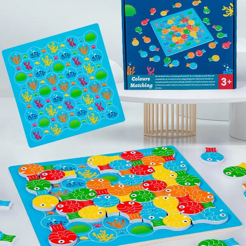 Jogo de tabuleiro de madeira para crianças, pequenos peixes combinando, montessori, aprendizagem precoce, brinquedos educativos, presentes para crianças