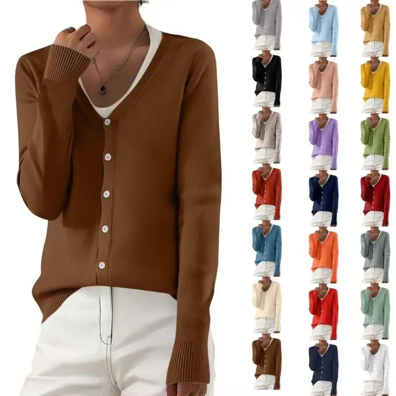 

Women Knitted Button Down Cardigan Sweater Open Front Knitwear Coat Jackets