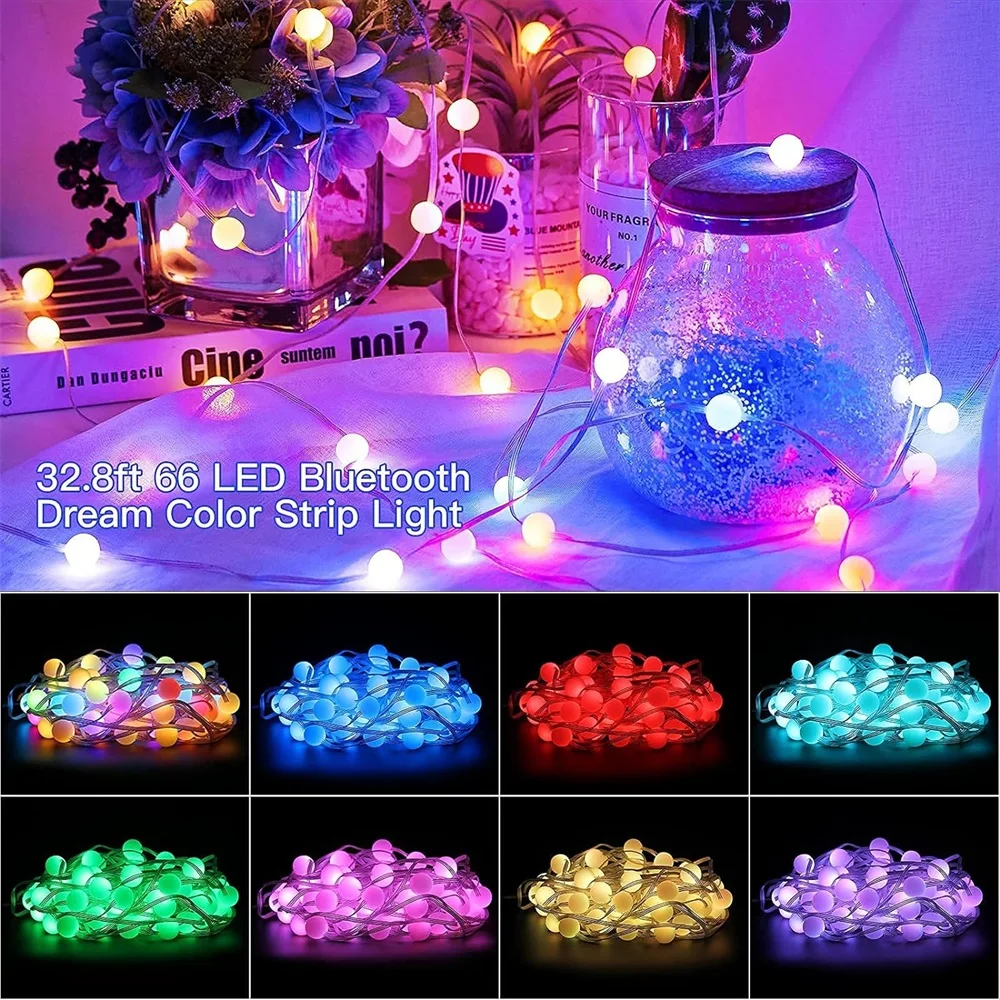 Telecomando Bluetooth LED String RGB Ball Fairy Lights ghirlanda USB per giardino all'aperto capodanno decorazione della festa nuziale di natale