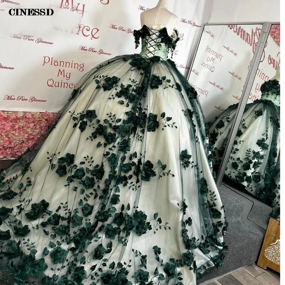 Gaun Quinceanera gaun Vestidos De XV a20os 2023 3D applique bunga manik-manik manis 16 gaun ulang tahun gadis Meksiko pakaian ulang tahun