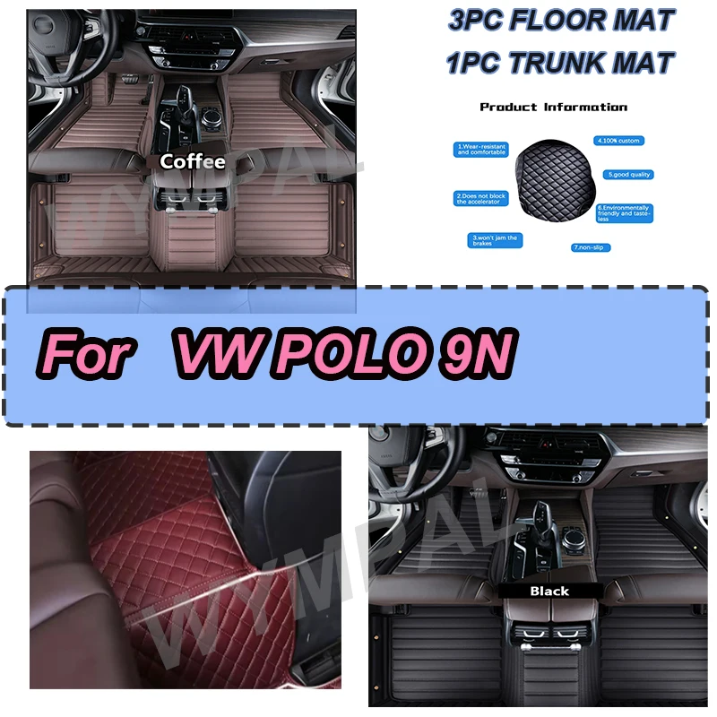 

LUXURY Custom Automotive Car Floor Mats For VW POLO 9N 2002 2003 2004 2005 2006 Auto Luxury Leather