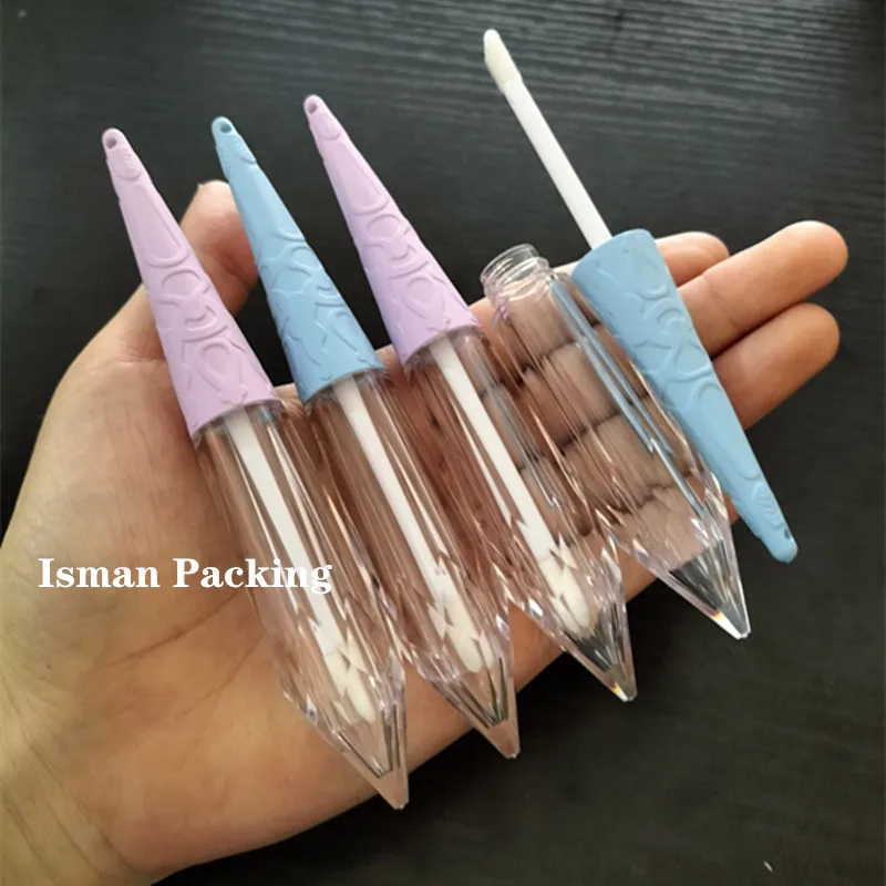 50Pcs Wholesale empty blue purple pendant necklace shaped lip gloss container packaging tubes with chain wands brush 2ml