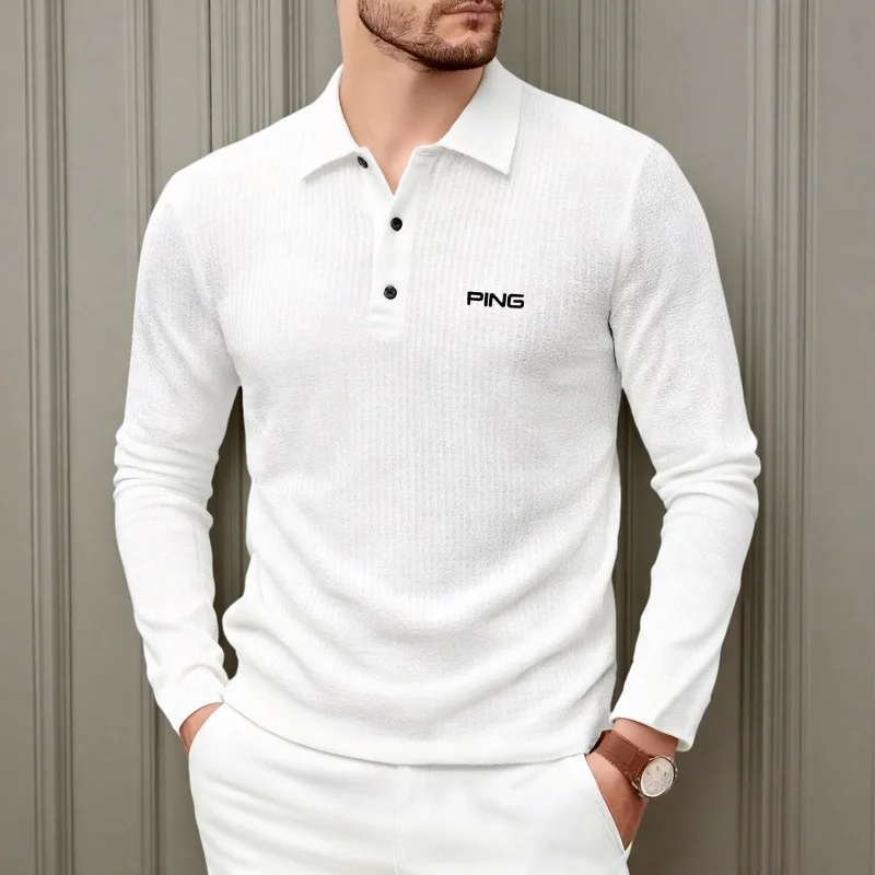 Brand fashion long sleeved polo shirt with letter print 2025 autumn men's top comfortable breathable casual solid color T-shirt image 5