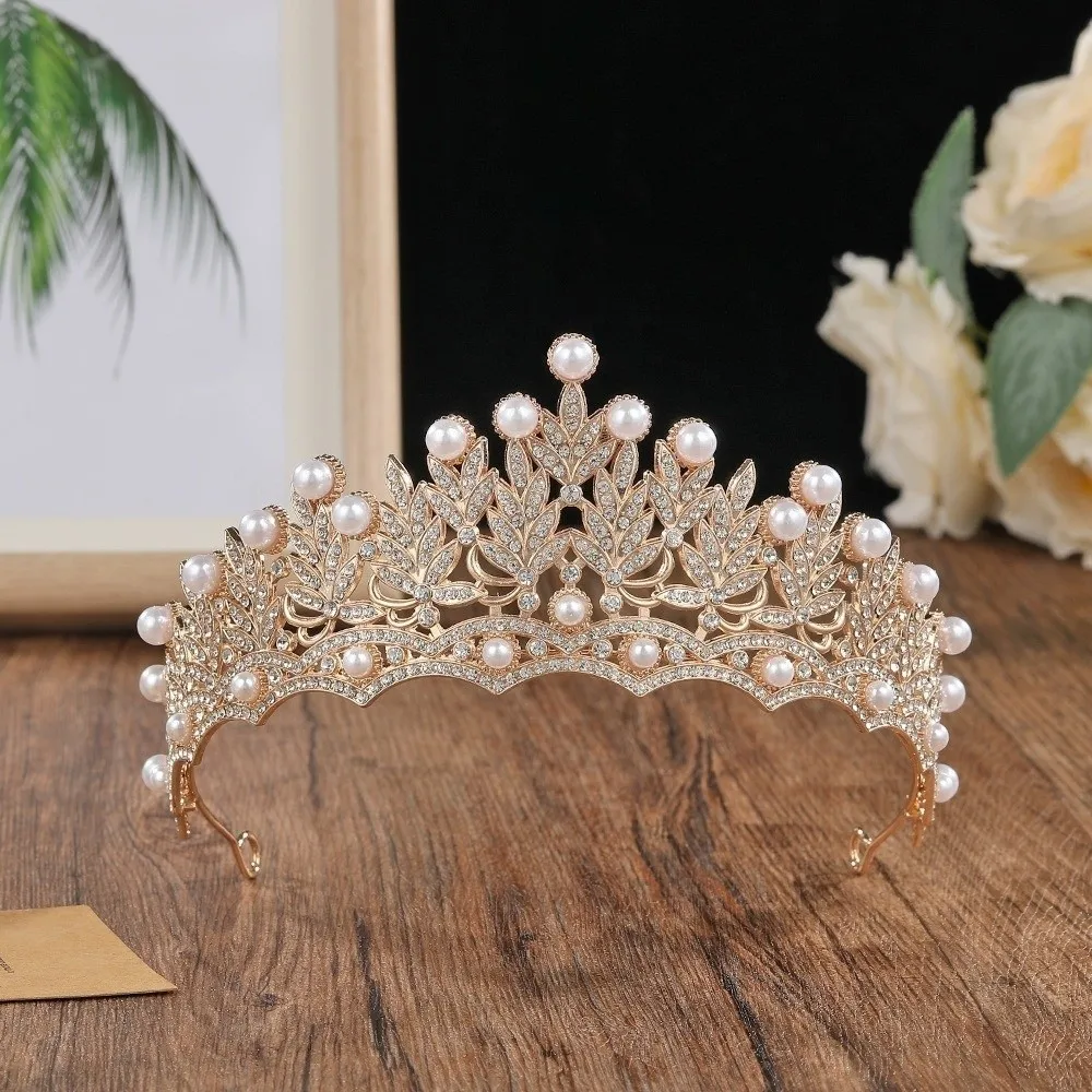 Elegante silberne Brautkrone, Fee, glänzender Strass-Tiara, Schmuck, goldene Perlen-Tiaras, Abschlussball