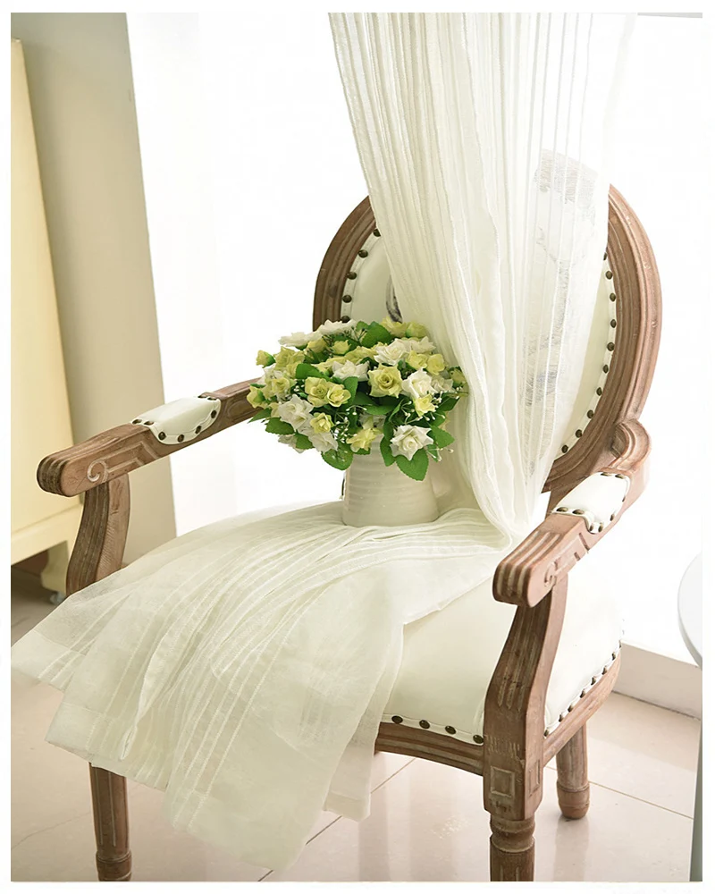 Window Curtains, Tulle, Sheer, Curtains for living room, Partition, Home Interior, White, Striped, Drapes for Bedroom