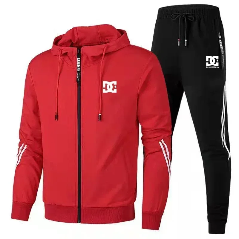 2024 Summer men\'s fashion zipper hoodie + sweatpants two-piece jogging casual sportswear High quality fitness suit