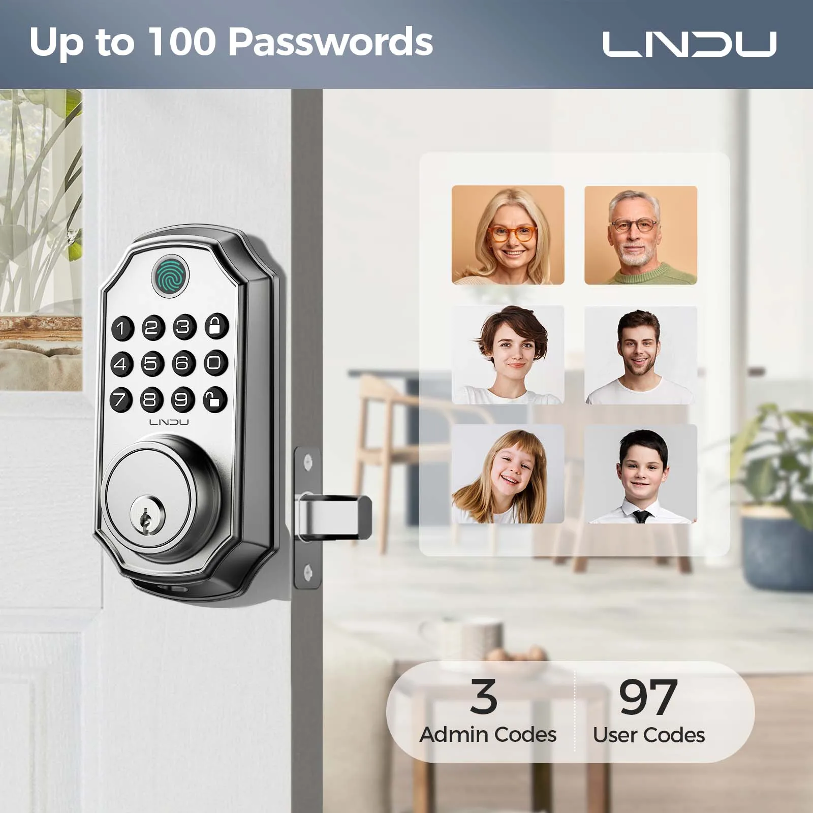 LNDU serrure de porte intelligente D280L serrure d'empreintes digitales et serrure à combinaison de clavier serrure de porte intelligente tout-en-un serrures de porte étanches