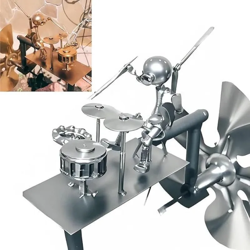 

Metal Wind Spinner Handmade Metal Drummer Windmill Statue Rust-proof DIY Decorative Wind Power Rock Art Statue for Yard Garden