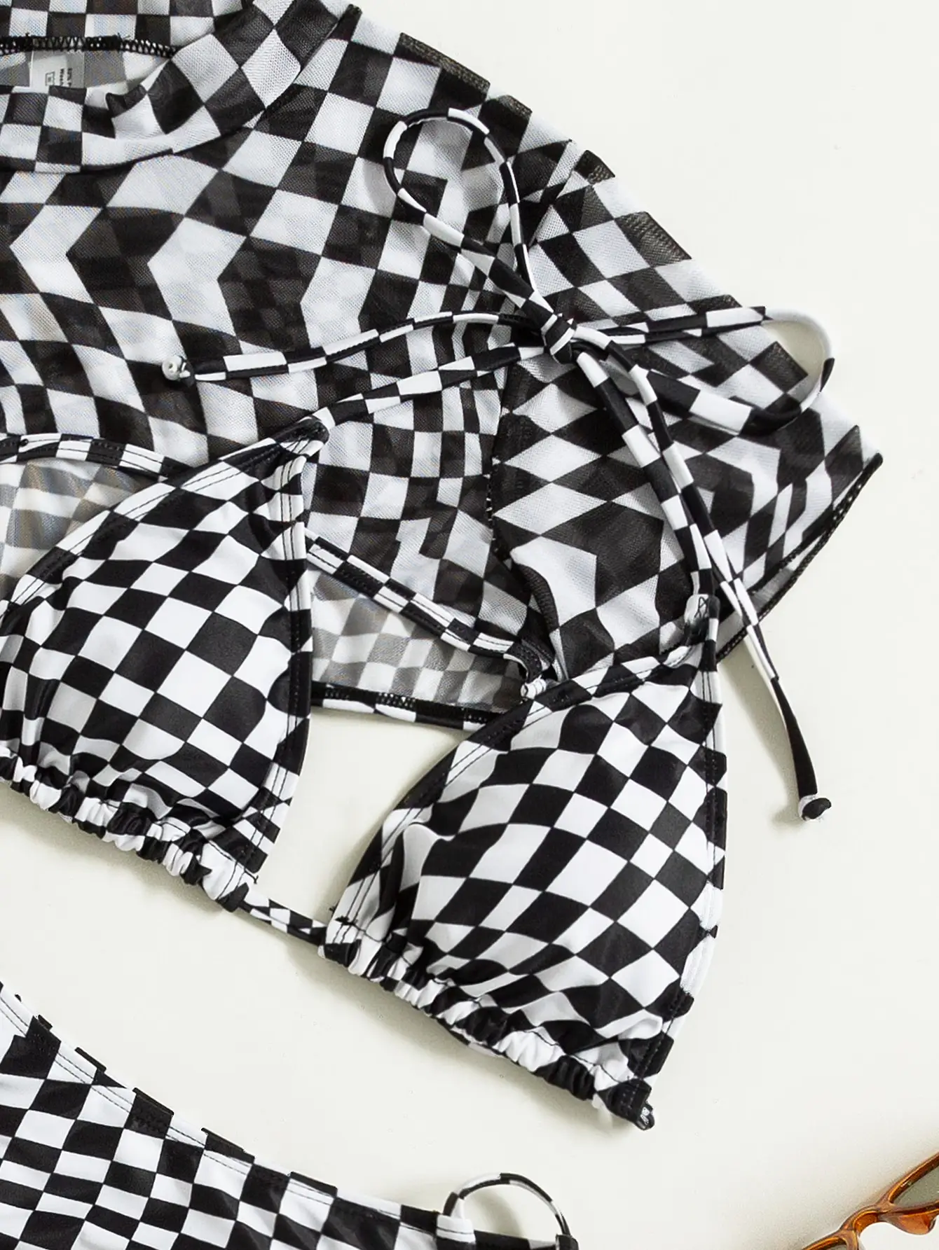 3 pezzi bikini a quadretti con cravatta laterale 2025 donna con copertura superiore costumi da bagno costume da bagno femminile abbigliamento da spiaggia costume da bagno estivo