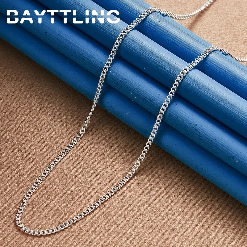 

FIne 925 Sterling Silver 16-30 Inches 2MM Side Chain Necklace For Women Men Fashion Party Gifts Wedding Temperament Jewelry